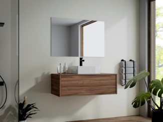 Vente-unique - Waschbeckenunterschrank hängend mit Einzelwaschbecken - Holzfarben dunkel - 94 cm - TEANA II
