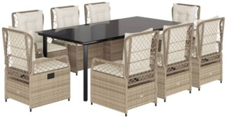 vidaXL 9-tlg. Garten-Essgruppe mit Kissen Beige Poly Rattan 3263026