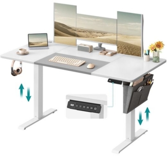 Songmics elektrisch höhenverstellbarer Schreibtisch mit Stofftasche, Stahl weiß-Taubengrau, 160x70 x (72-120) cm