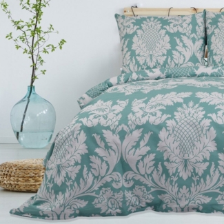 Buymax Bettwäsche, Renforcé, 3 teilig, Bettbezug-Set 200x200 cm 100% Baumwolle mit Reißverschluss Blumen Grün
