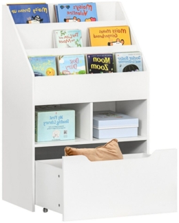 HOMCOM Kinderregal mit Schublade, 3 Ablagefächern und 2 offenen Fächern, Aufbewahrungsregal 1-tlg, für Kinderzimmer, Spielzimmer, Weiß, 60 x 29,9 x 90 cm