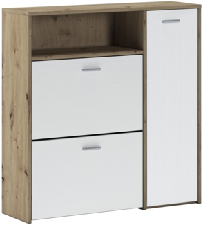 Dmora Eingangsmöbel Scultore, Moderner Eingang, Wandgarderobe, Multifunktions-Aufbewahrungskonsole, 92x27h94 cm, Eiche und Weiß