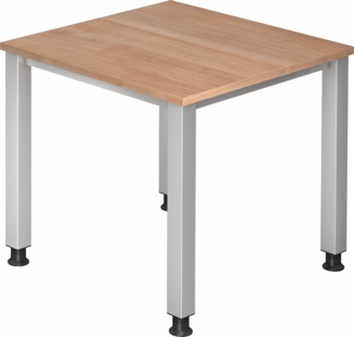 bümö manuell höhenverstellbarer Schreibtisch 80x80 cm in Nussbaum - PC Tisch höhenverstellbar & klein, höhenverstellbarer Tisch Büro, kleiner Computertisch verstellbar, Q-Serie, QS-08-N