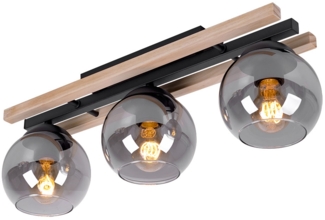 Deckenleuchte, Holz, natur, Glas rauch, L 60 cm