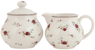 Clayre & Eef Kaffeeservice La Petite Rose Milchkännchen & Zuckerdose im romantischen Landhausstil