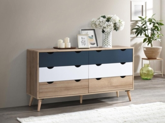 Vente-unique - Kommode mit 6 Schubladen - Holzfarben, Weiß und Blau - LURVIA