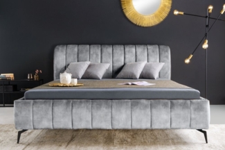 riess-ambiente Polsterbett AMSTERDAM 160x200 cm grau Samt – Doppelbett im Vintage Design (Einzelartikel, 1-tlg), schwarzes Metallgestell, Retro, Kingsize-Bett, gepolstertes Samtbett