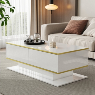 autolock Couchtisch LED-Couchtisch mit Schubladen und einem offenen, Fach Kaffeetisch mit farbwechselndem LED-Lichtstreifen