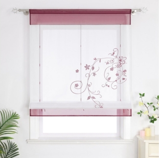 Joyswahl Raffrollo, mit Stangendurchzug, Voile Raffgardinen mit Blumen-Stickerei Tunnelzug, Küche