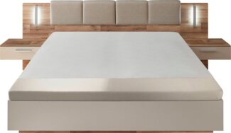Stella Trading CADORE Doppelbett Bettanlage mit Nachtkommoden & Beleuchtung 180x200 cm - Schlafzimmer Komplett-Set in Champagner, Montana Oak Optik - 306 x 100 x 230 cm (B/H/T)