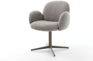 Drehstuhl Nube-Flex mit Armlehnen Bouclé Silbergrau Fußkreuz Effektfinish Titan 360° drehbar Taschenfederkern