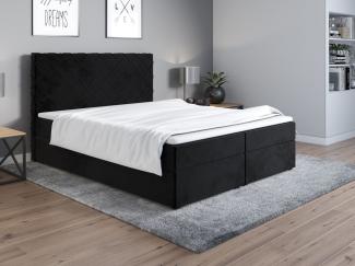 Boxspringbett Schlafzimmerbett WILLOW 200x200cm Schwarz inkl. Bettkasten
