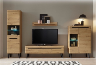 Wohnwand Anbauwand Torge 4-teilig artisan eiche schwarz grifflos MDF Modern