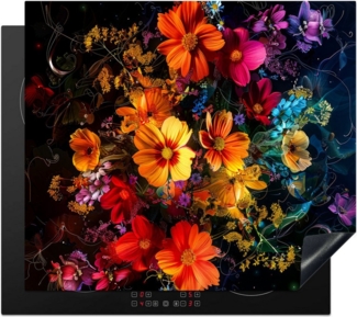 MuchoWow Herd-Abdeckplatte Blumen - Bunt - Abstrakt - Kunst, Vinyl, (1 tlg), Küche Herdabdeckung Ceranfeld Induktionsfeld Vinyl, 60x60 cm