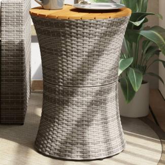 vidaXL Garten-Beistelltisch Trommelform Grau Poly Rattan & Massivholz 368297