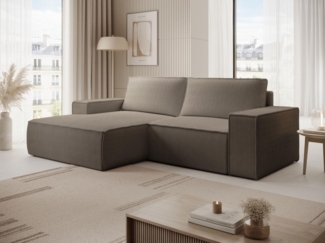Vente-unique - Kleines Ecksofa mit Schlaffunktion - Ecke links - Cord - Taupe - AMELIA