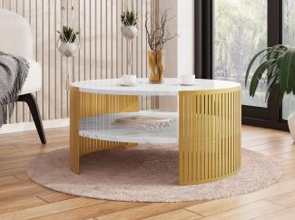 Couchtisch Fahugin Gold, Beine und Seiten aus Stahl (Farbe: Gold / Bianco Marmor)