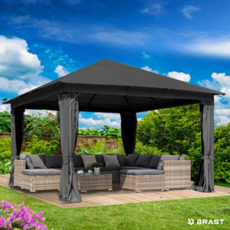 BRAST 'Infinity' Pavillon inkl. Moskitonetz und LED-Beleuchtung, wasserdicht, stabil, UV-Schutz, Aluminium, Grau, 4x4 m, mit Beleuchtung