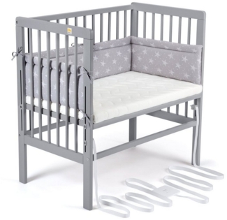 FabiMax 4843 'BOXSPRING' Beistellbett grau, inkl. Matratze 'COMFORT' und Nestchen 'Sterne' weiß auf grau