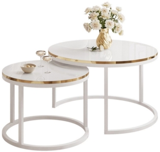 Lookway Couchtisch SOLEIL 2in1 HOCHGLANZ Runder Couchtisch mit Ablage (2er Set), Durchmesser: ⌀70 cm und ⌀50 cm