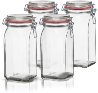 BigDean 4er Set Vorratsgläser 1,5L - Einmachgläser mit Bügelverschluss - Made in Germany - Drahtbügelgläser zum luftdichten Aufbewahren, Einlegen & Einkochen - Glas, eckig