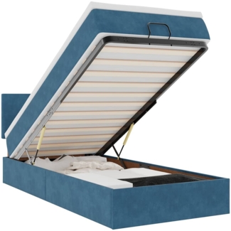 vidaXL Ottoman-Bett mit Matratze & LEDs Dunkelblau 100x200 cm Samt 3312534