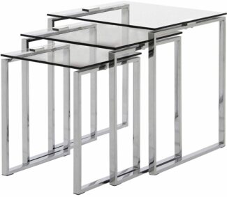 ACTONA GROUP Beistelltisch Katrine Beistell-Set, TOPSELLER! 3 stück, modern (Set, Couchtisch, Sofatisch, OTTOs Choice), Scandi-stil, klare Glasplatte, verchromtes Metallgestell, pflegeleicht