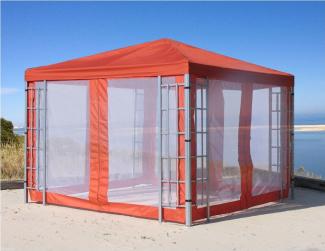 Rank Pavillon Set 3x3 m Metall Garten Partyzelt Terra - Rotorange RAL 2001 mit Moskitonetz