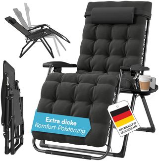 STEELSØN 'Lysira' Liegestuhl, klappbar & wetterfest, schwarz, Sonnenliege mit extra dicker Polsterauflage, verstellbarer Gartenstuhl, bis 200 kg belastbar