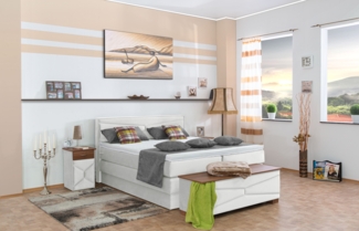 Meisterbetten Boxspringbett Dion 160x200 in VS-Weiß, Matratzenbezug Nano, Ergoflex-Topper