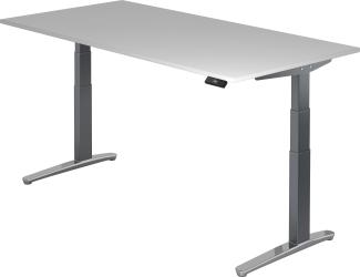 bümö® Sitz- & Stehschreibtisch Serie-XBHM elektrisch höhenverstellbar mit Memoryfunktion, Tischplatte 200 x 100 cm in Grau Gestell in graphit / aluminium poliert