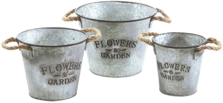 Kobolo Blumentopf Pflanzgefäß rund aus Metall Seilgriffe silber S/3