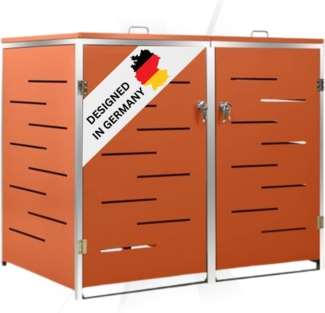DELUKE® 2er Mülltonnenbox JAGU Edelstahl Orange 115,5x138x77,5cm Mülltonnenverkleidung für 2 Tonnen 240L Müllbox aus Metall Mülltonnenschutz Mülltonnendach