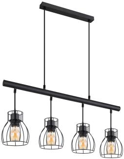 LED Hängeleuchte, 4-Flammig, Käfig-Design, schwarz, L 77 cm