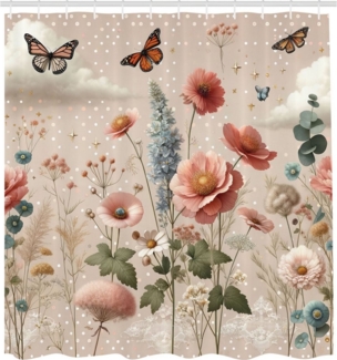 Abakuhaus Duschvorhang Moderner Digitaldruck mit 12 Haken auf Stoff Wasser Resistent Breite 175 cm, Höhe 180 cm, Blumiger Eukalyptus Sanft Blühend