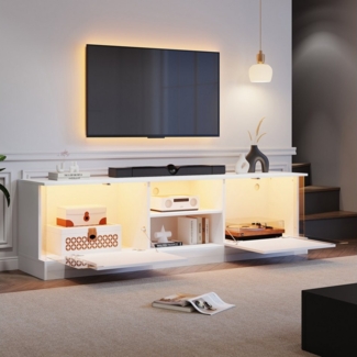 KLAM HOME Lowboard Weißer Hochglanz-TV-Schrank mit LED-Aufbewahrungsfunktion (176 x 38 x 50 cm TV-Möbel, Fernsehtisch,TV Board), Geeignet für Fernseher bis 70 Zoll, bodenstehender TV-Ständer