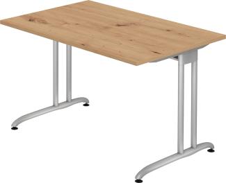 bümö Schreibtisch klein Serie 120x80 cm, Tischplatte aus Holz in Asteiche, Gestell aus Metall in Silber - PC Tisch, kleiner Computertisch für's Büro, Office Bürotisch, BS-12-R