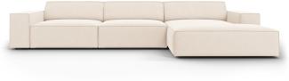 Micadoni 4-Sitzer Samtstoff Ecke rechts Sofa Jodie | Bezug Light Beige | Beinfarbe Black Plastic