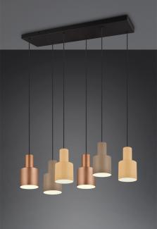 TRIO Leuchten Pendelleuchte AGUDO, Hängelampe 6-flammig exkl 6xE27 max 40W höhenverstellbar, Leuchtmittel wechselbar, warmweiß - kaltweiß, mehrfarbige Lampenschirme in beige taupe & coffee, Esszimmerlampe