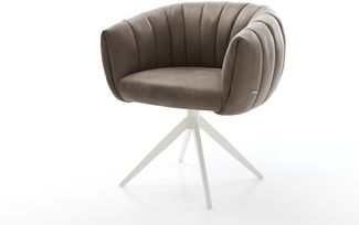 Drehstuhl Jada-Flex Mikrofaser Taupe Vintage Kreuzgestell breit Weiß 360° drehbar Wippfunktion Taschenfederkern