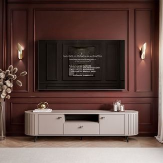 yourhouse24 TV-Schrank LINNEA 180cm 2D1S Runde Ecken Lamellen Kaschmir/Schwarz