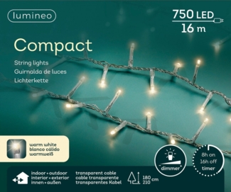 Lumineo LED-Lichterkette Lumineo Lichterkette Compact 750 LED 16 m warm weiß, transp. Kabel, Outdoor