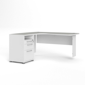 Dmora Schreibtisch Roslyn, Mehrzweckschreibtisch, Bürotisch für PC, Eckschreibtisch, 159x150 h75 cm, Weiß
