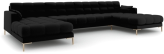 Micadoni Panorama-Sofa Mamaia 6-Sitzer Strukturierter Stoff Schwarz Metall Gold