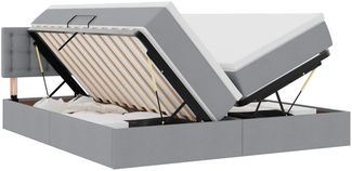 vidaXL Bett mit LED-Lichtleisten Hellgrau 200 x 200 cm Stoff 3371591