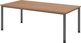 bümö höhenverstellbarer Schreibtisch H-Serie 200x100 cm in Nussbaum, Gestell in Graphit - PC Tisch für's Büro manuell höhenverstellbar, Computertisch verstellbar, HS-2E-N-G