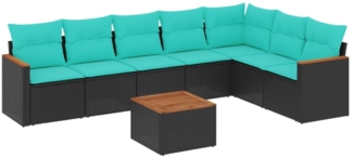 vidaXL 8-teiliges Gartensofa-Set mit Kissen, schwarzes Polyrattan 3226036