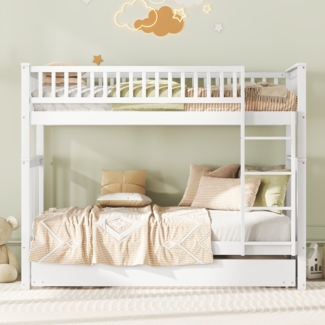 Bett 90x200 cm mit Ausziehbett und Treppe – Massivholz-Etagenbett, platzsparend