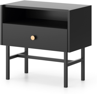 AX LIVING Nachttisch mit Schublade Dinley 55 cm Schwarz matt auf Metallgestell