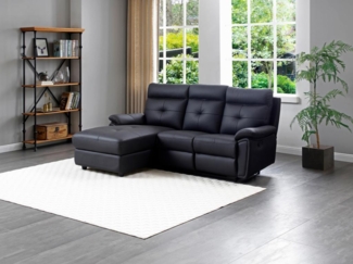 Vente-unique - Eckrelaxsofa - Ecke links - Leder - Schwarz - VINETA